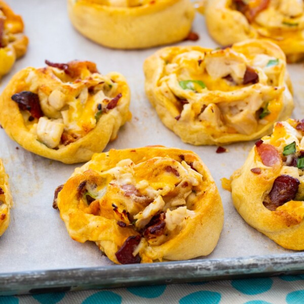 Roll-Ups with Ranch Chicken on a baking sheet.