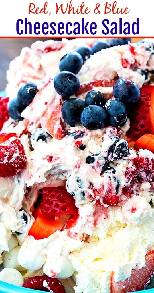 Cheesecale Salad with blueberries, strawberries, and raspberries