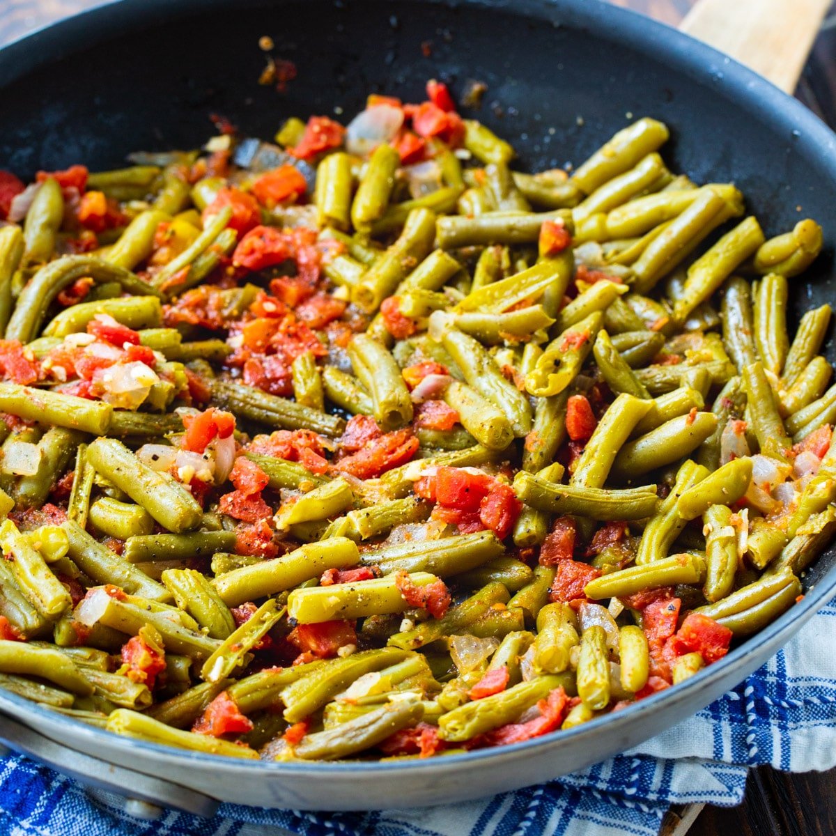Rotel Green Beans in a nonstick skillet.