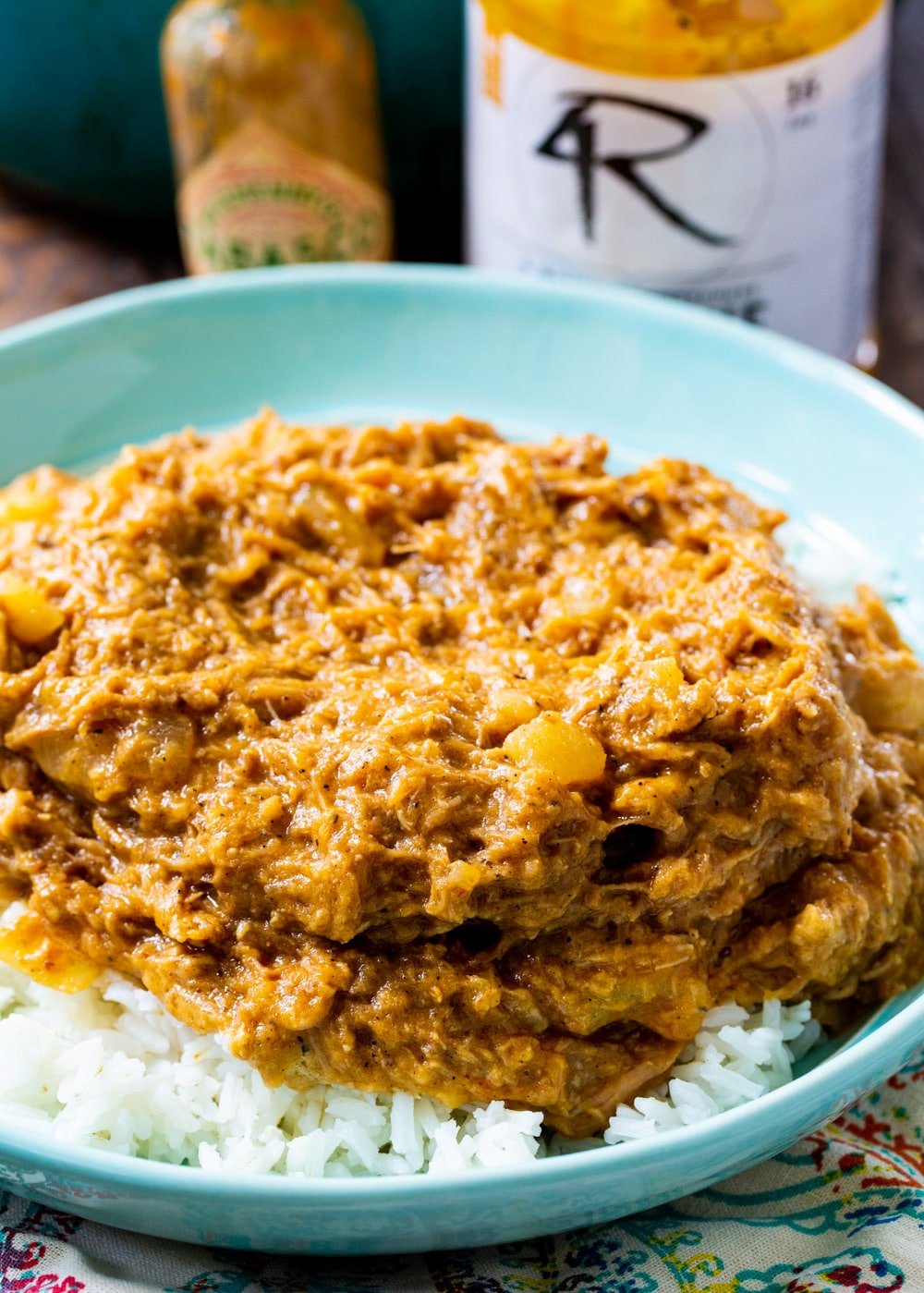 Barbecue Hash over white rice.