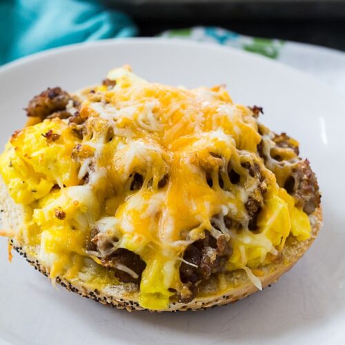 Sausage, Egg & Cheese Bagel Pizzas - Spicy Southern Kitchen