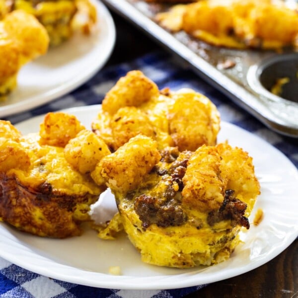 Sausage and Cheese Tater Tot Cups on a plate.