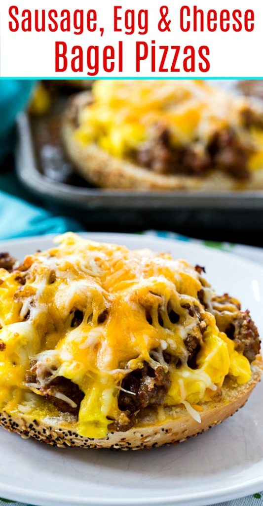 Sausage, Egg & Cheese Bagel Pizzas - Spicy Southern Kitchen