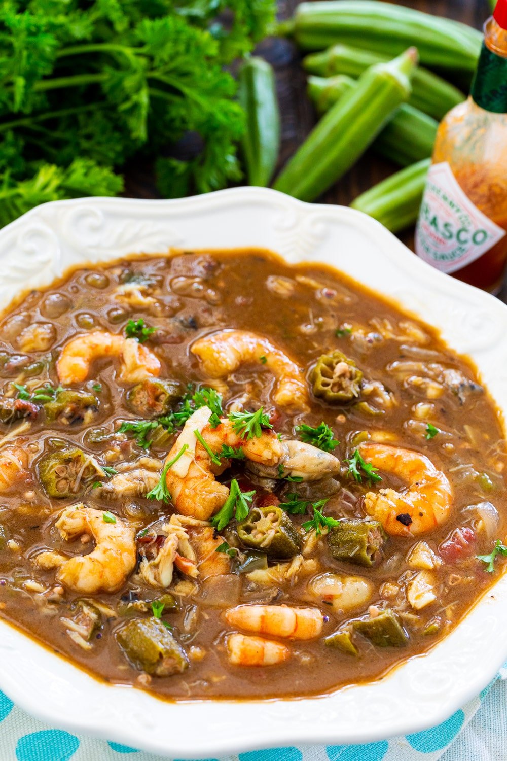 Bowl full of Seafood and Okra Gumbo 