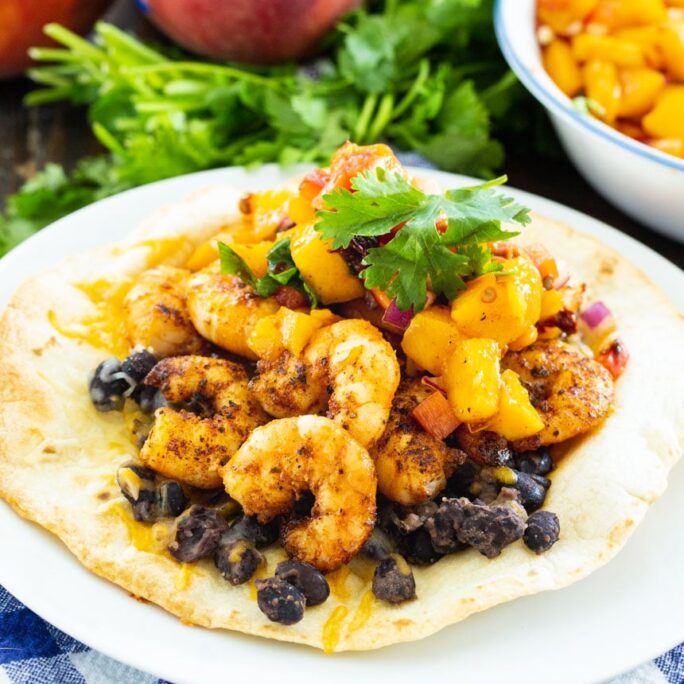 Shrimp Tostadas with Peach Salsa - Spicy Southern Kitchen