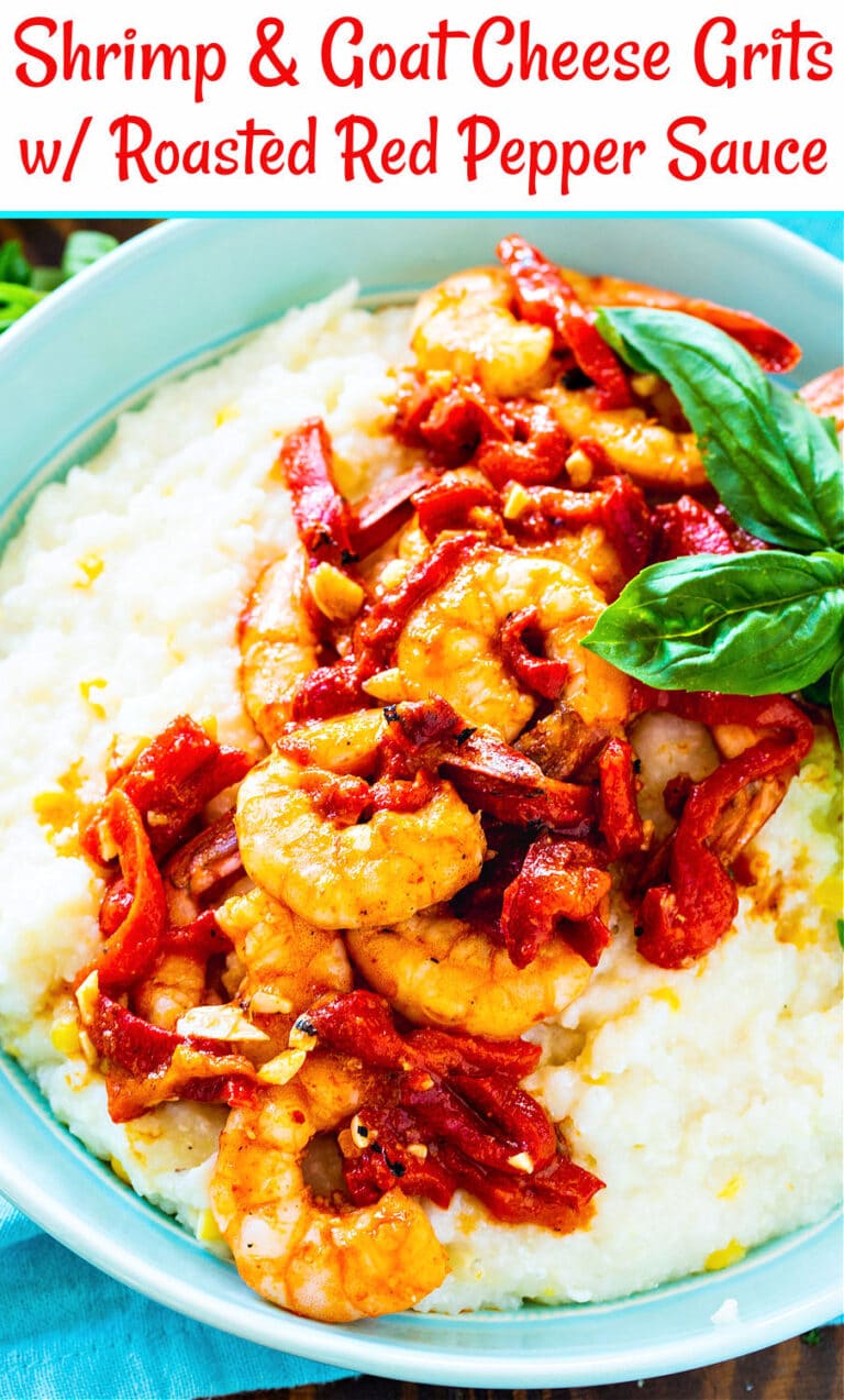 Shrimp and Goat Cheese Grits with Roasted Red Pepper Sauce Spicy