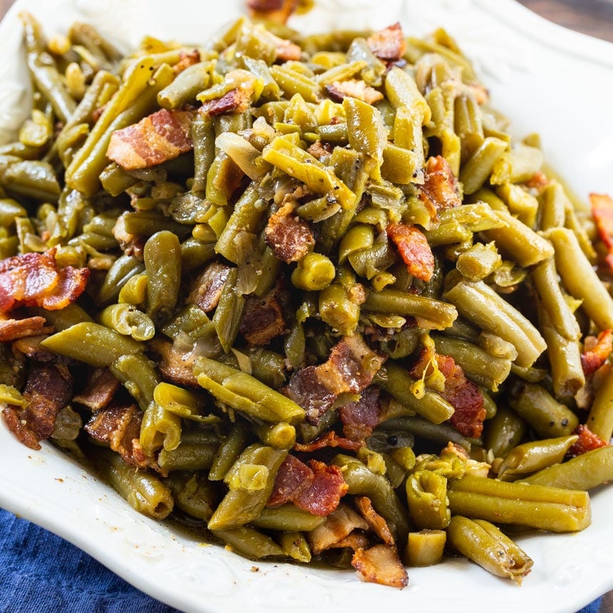 Canned green beans cooked in the slow cooker