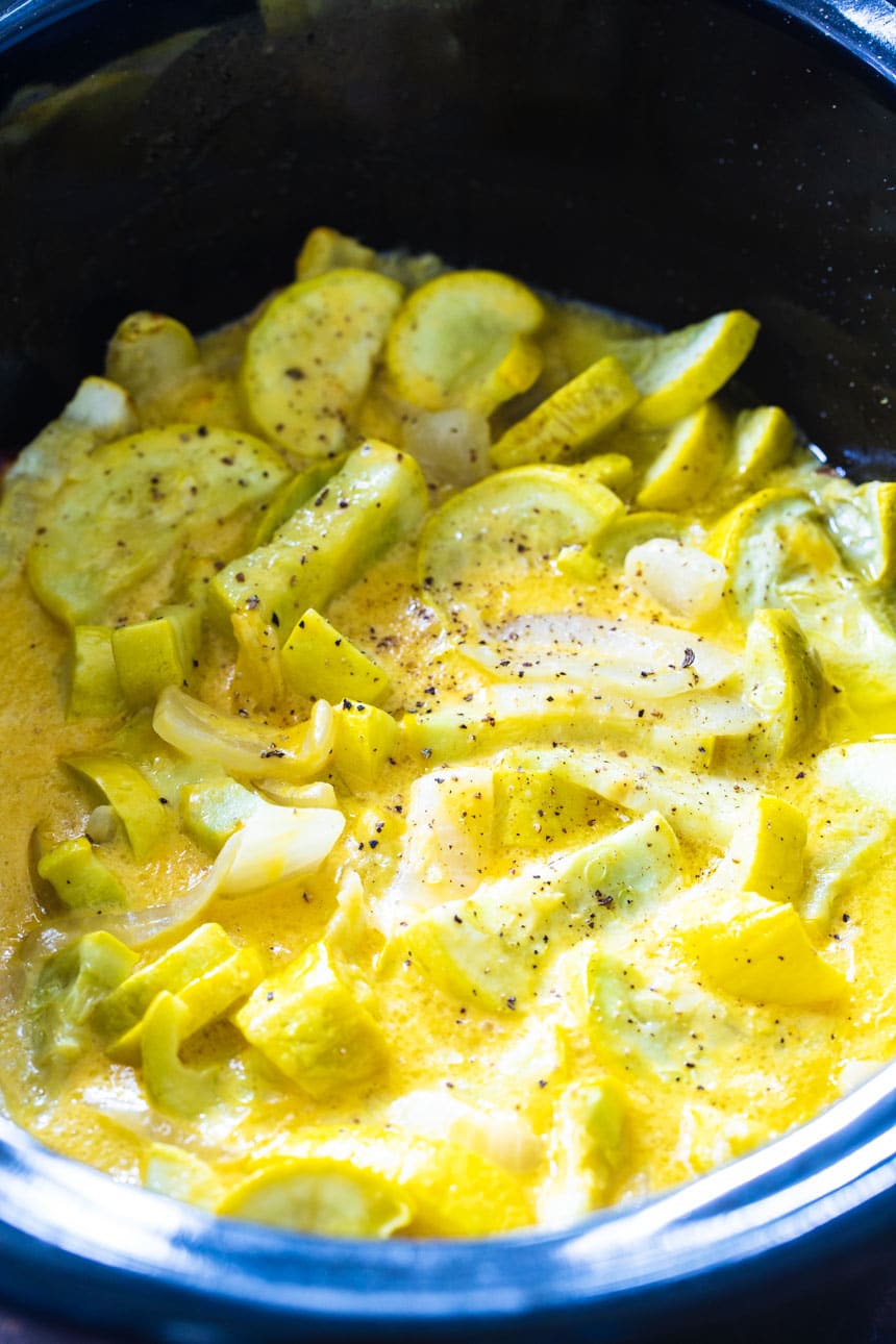 Cheesy Yellow Squash in a crock pot