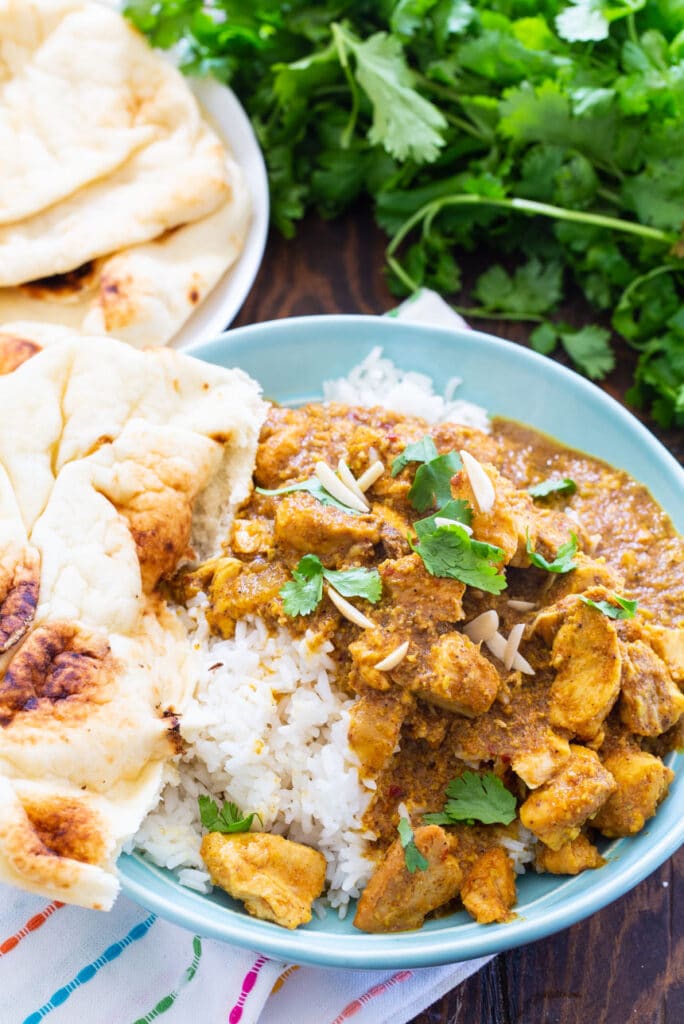 Chicken Korma over rice with naan.