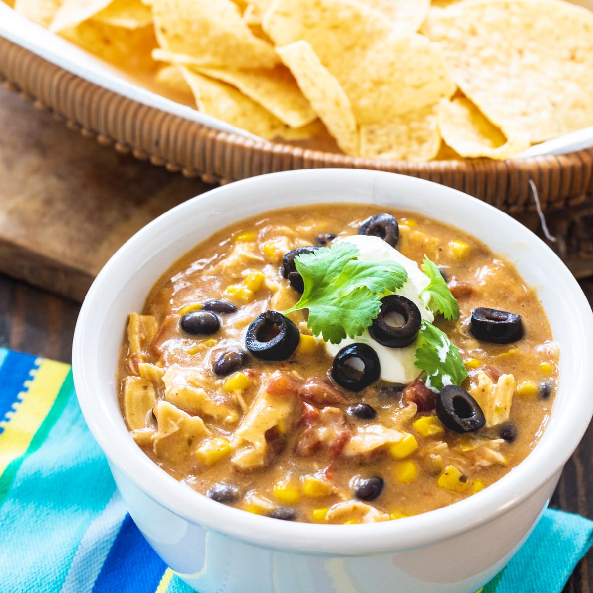 Slow Cooker Chicken Tortilla Soup in a bowl.