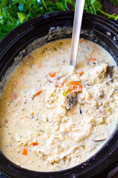 Slow Cooker Creamy Chicken Wild Rice Soup - Spicy Southern Kitchen