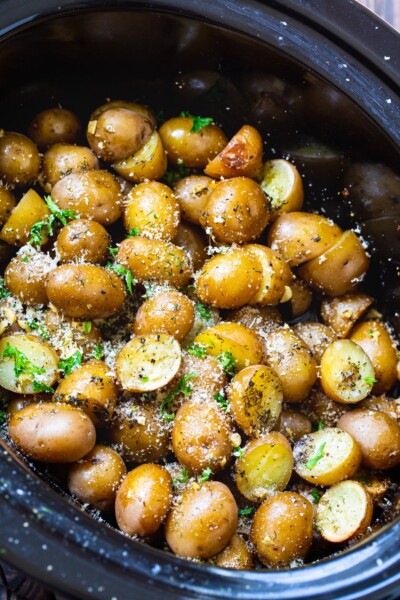 Slow Cooker Garlic Parmesan Potatoes - Spicy Southern Kitchen