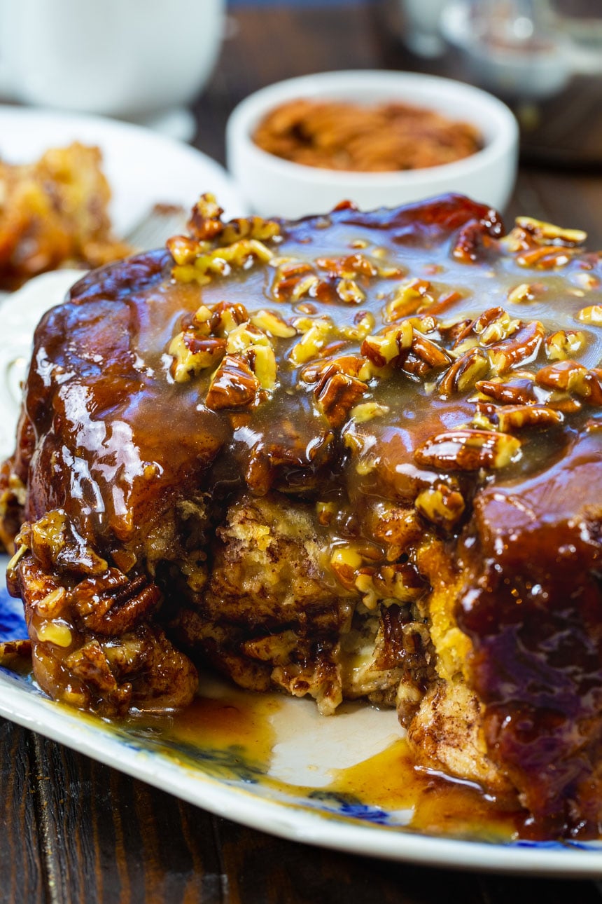 Slow Cooker Monkey Bread with a piece cut away.