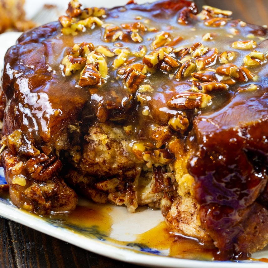 Slow Cooker Monkey Bread with a piece cut away.