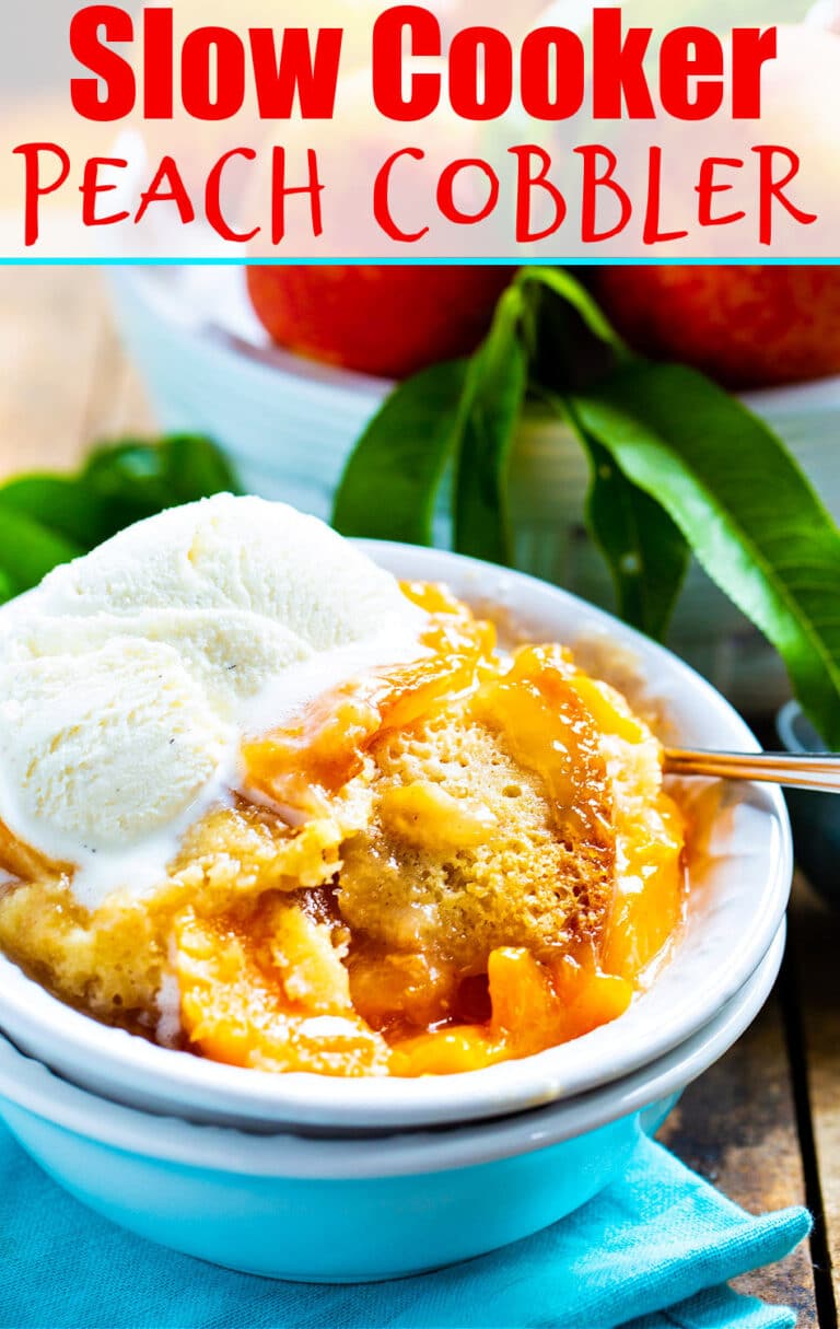 Slow Cooker Peach Cobbler - Spicy Southern Kitchen