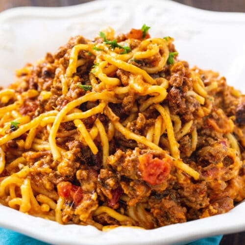 Slow Cooker Spaghetti Casserole - Spicy Southern Kitchen