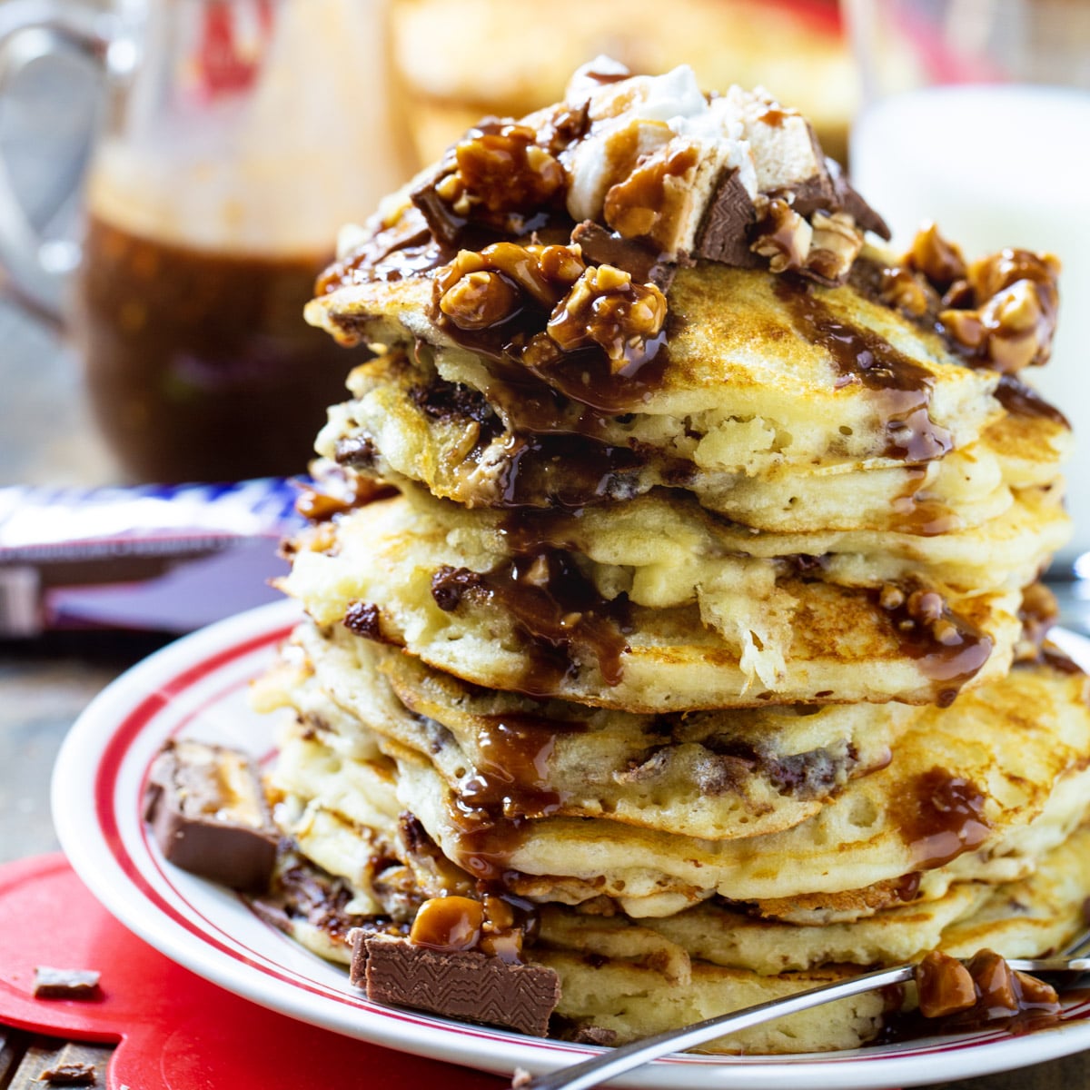 Snickers Pancakes - Spicy Southern Kitchen