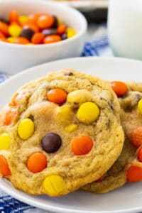 Soft-Baked Reese's Pieces Cookies on a plate.