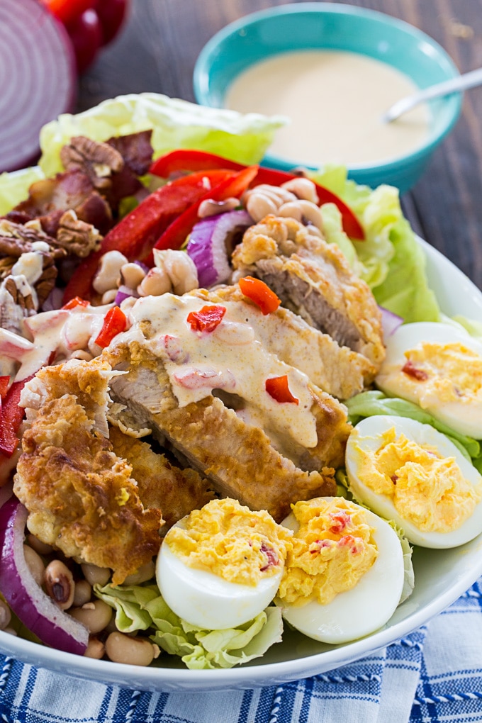 Southern Cobb Salad with deviled eggs and black-eyed peas