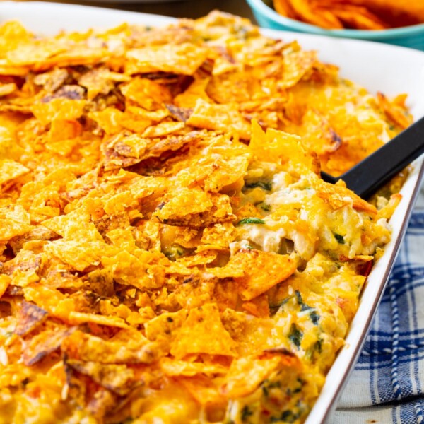 Southwestern Turkey Casserole in baking dish.