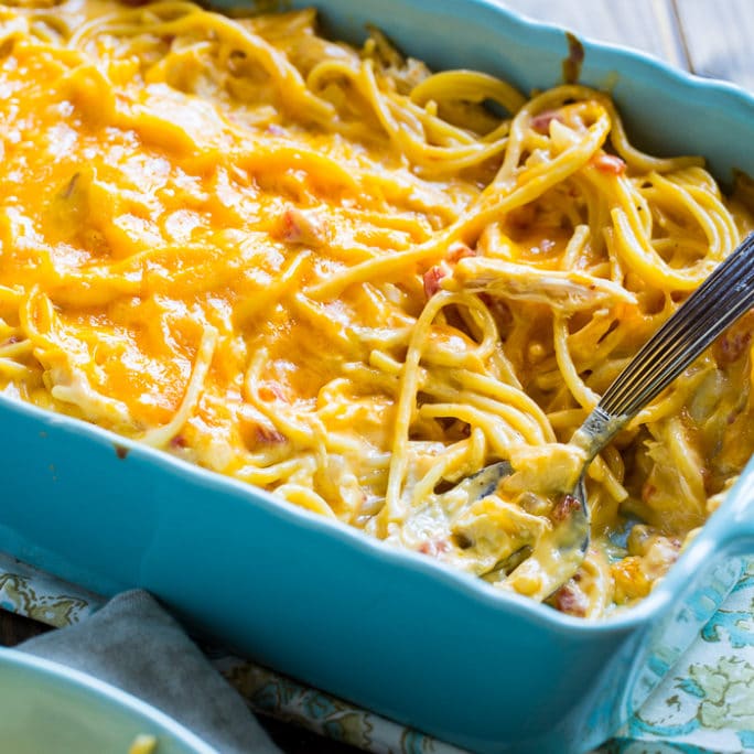 Spicy Chicken Spaghetti is so cheesy and good with lots of spice.