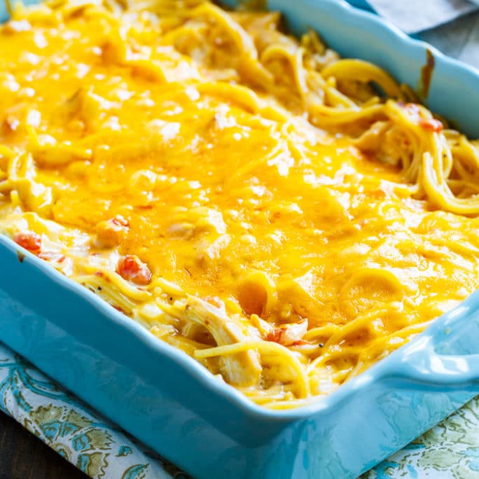 Spicy Chicken Spaghetti with lots of cheese.