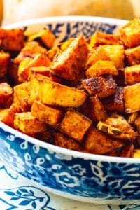 Bowl full of Spicy-Sweet Roasted Sweet Potatoes