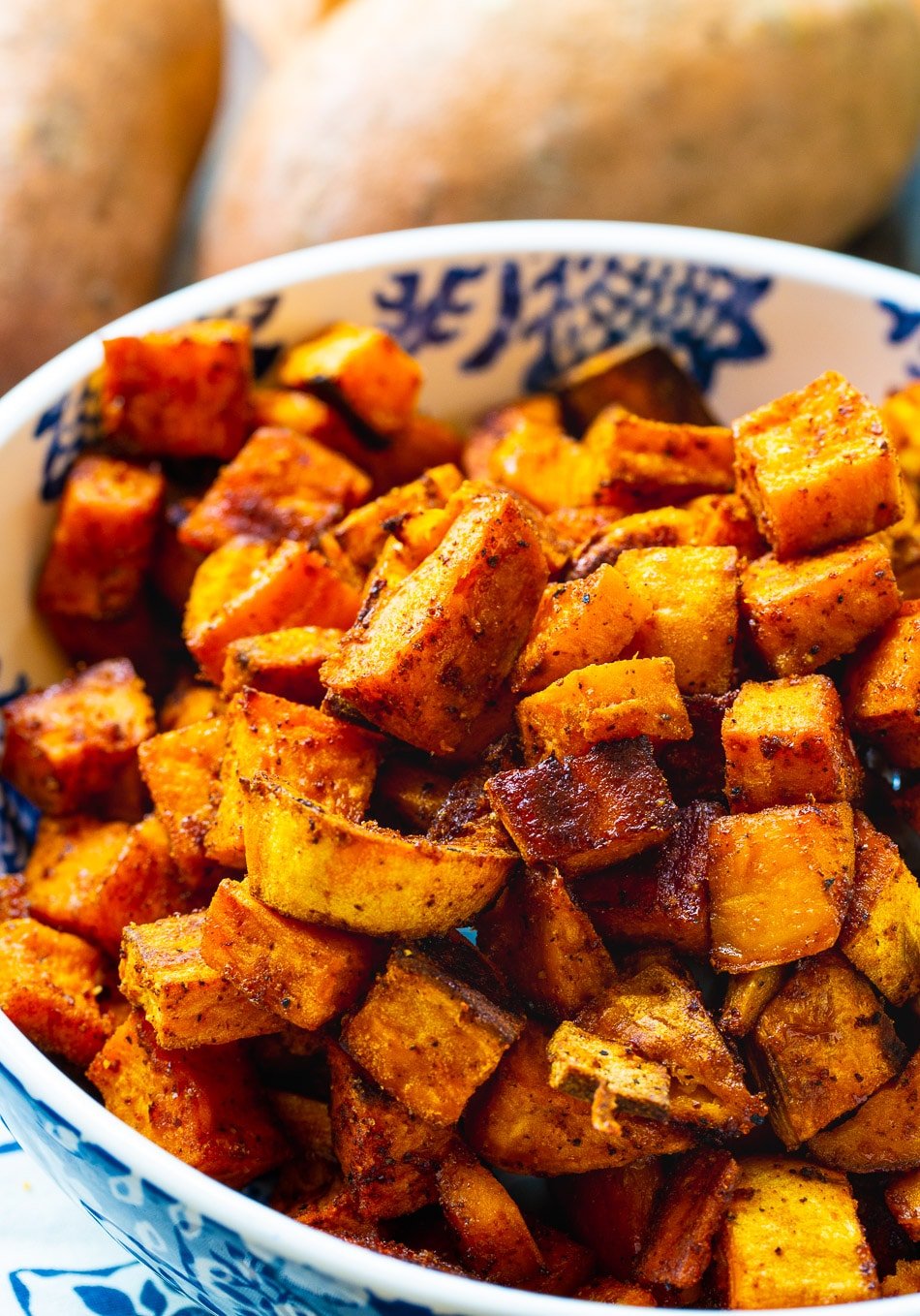 Bowl full of Spicy-Sweet Roasted Sweet Potatoes