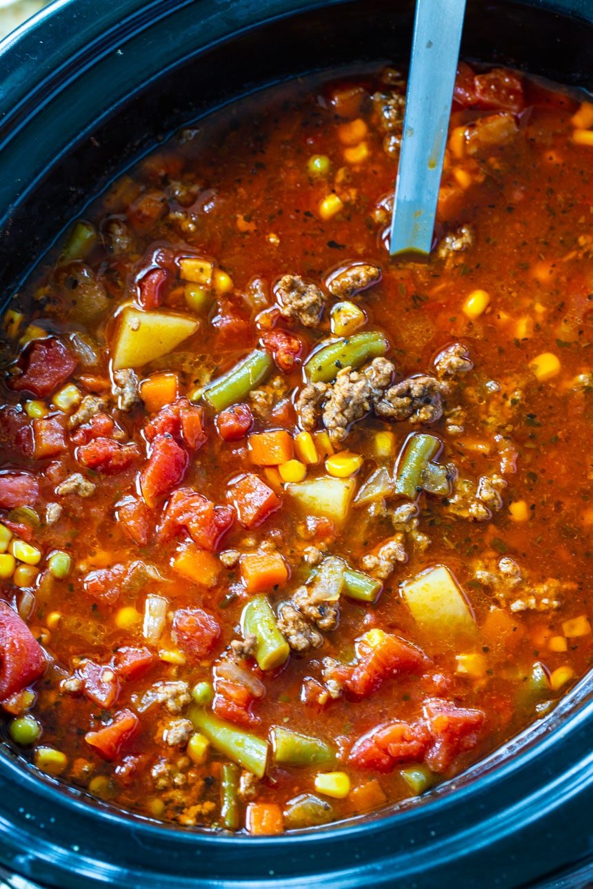 Slow Cooker Vegetable Beef Soup with lots of spice
