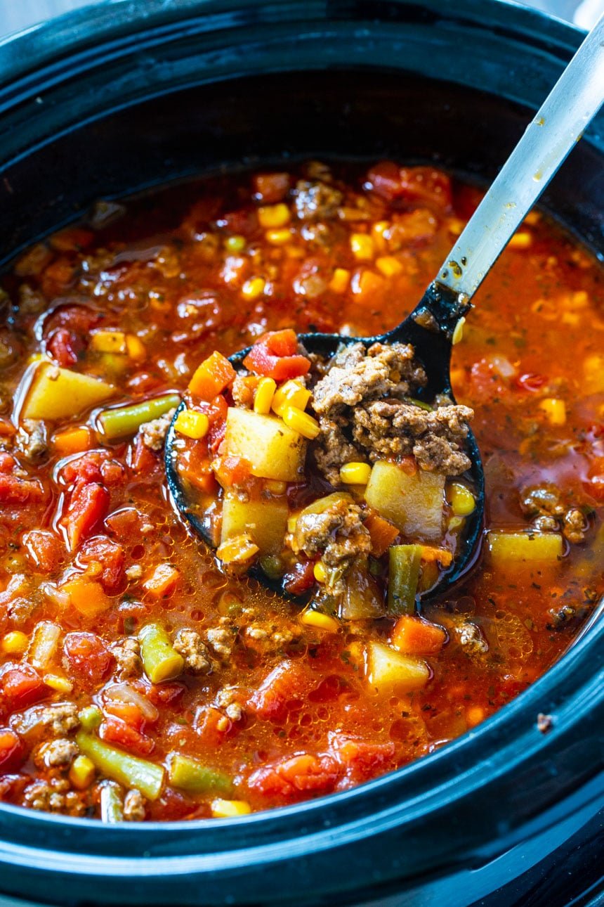 Slow Cooker Spicy Vegetable Ground Beef Soup
