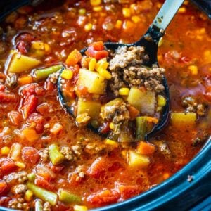 Spicy Vegetable Beef Soup in the slow cooker