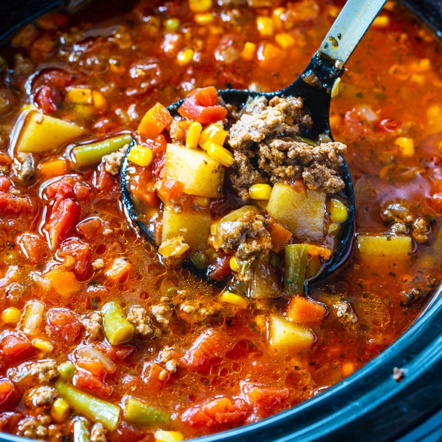 Crock Pot Spicy Vegetable Beef Soup - Spicy Southern Kitchen