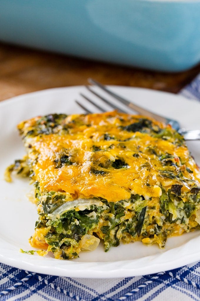 Spinach and Cheese Casserole cut into squares