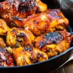 Southern Sticky Chicken in cast iron pan.