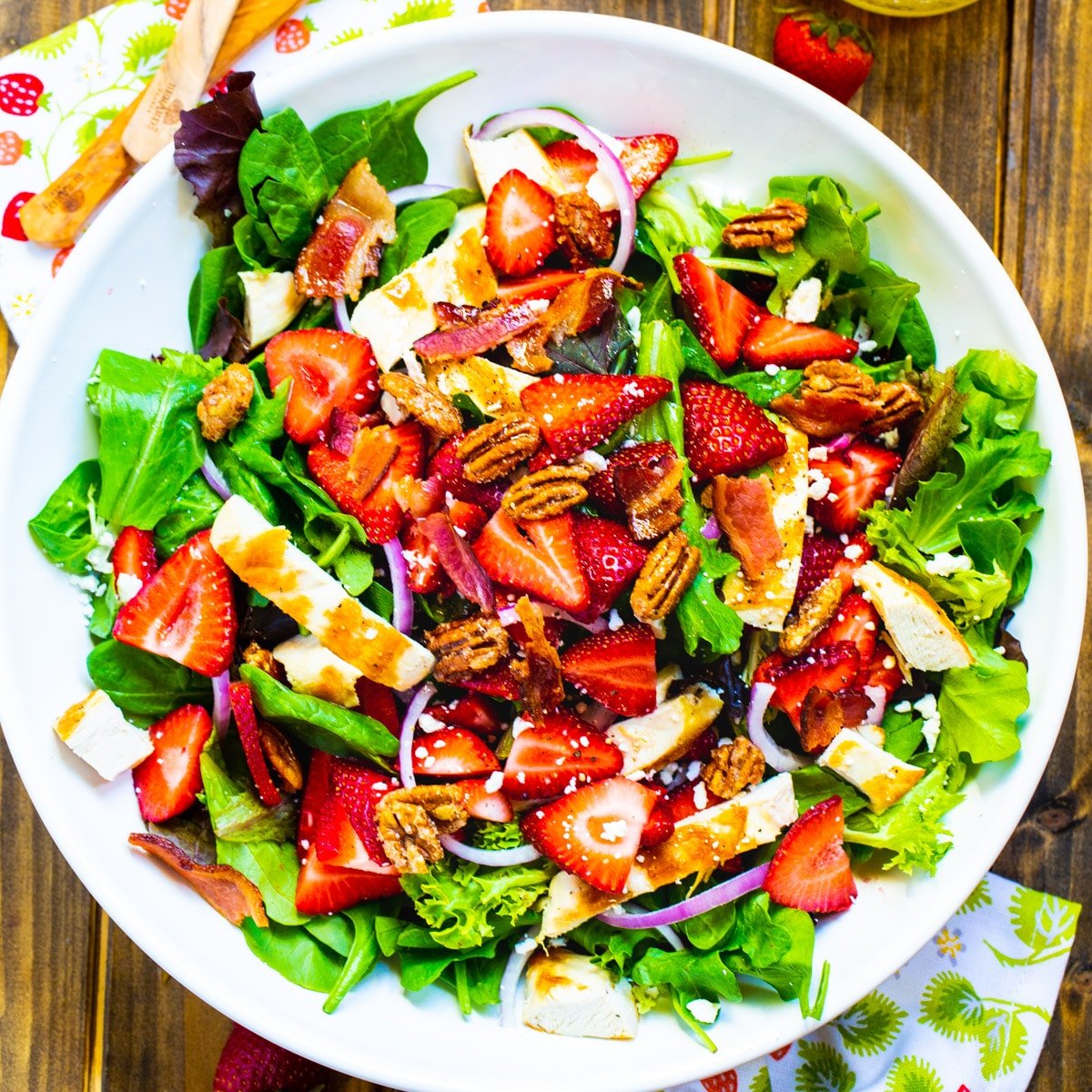 Strawberry Fields Salad in a large white serving bowl.