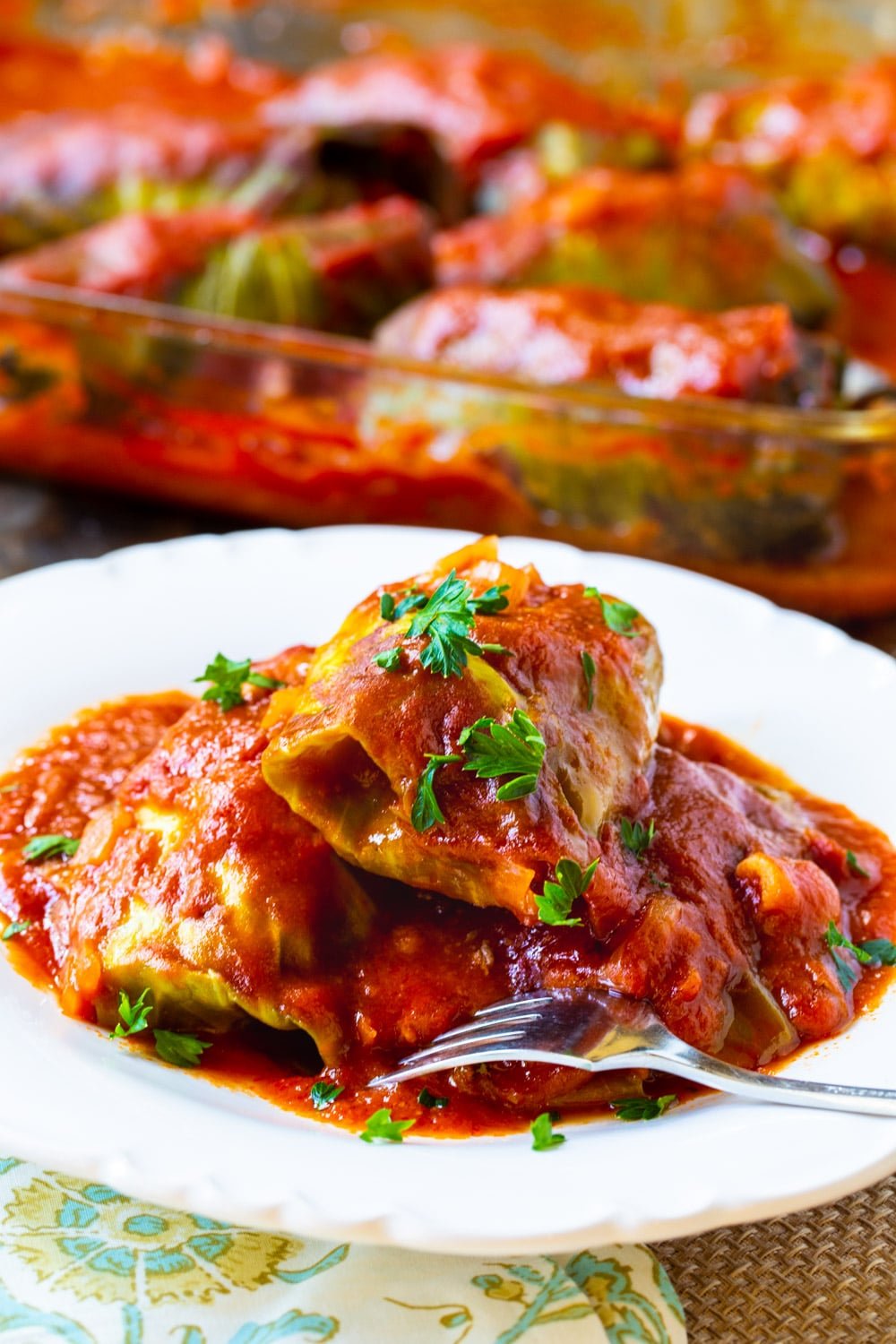 Cabbage Rolls on a plate with fork.