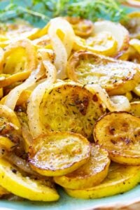 Summer Squash and Onions on a serving platter.