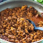 Taco Meat in a skillet.