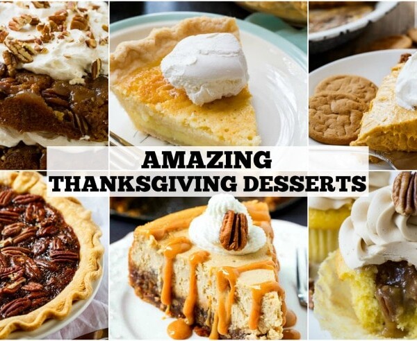 Collage of 6 Thanksgiving desserts.