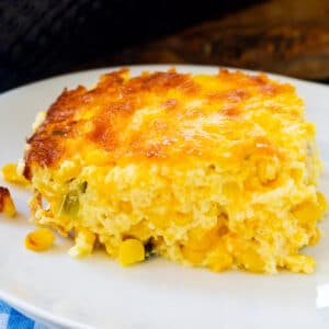 Three Cheese Corn Pudding on a plate.