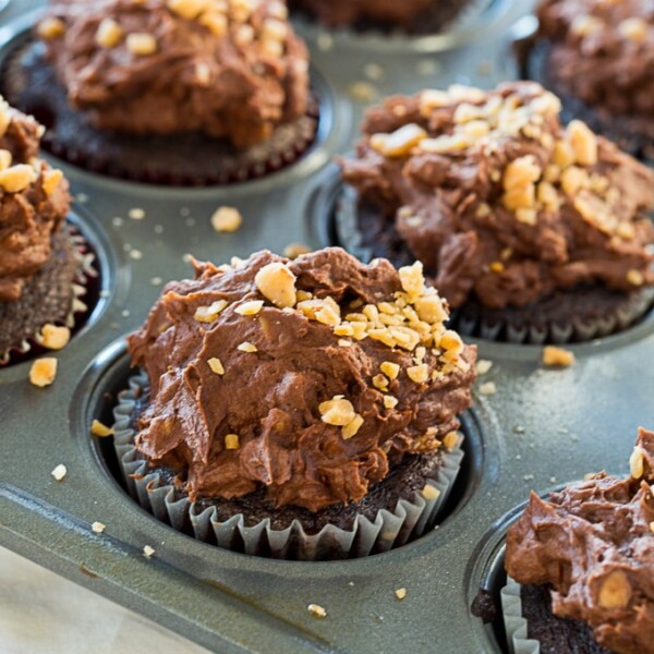 Chocolate Buttermilk Cupcakes with Toffee Frosting