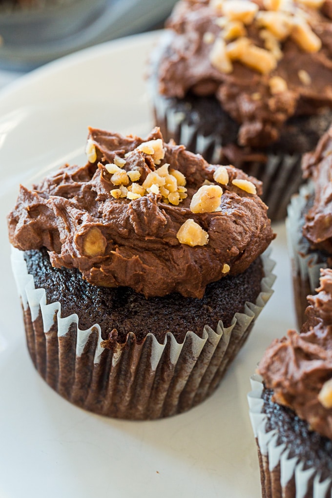 Chocolate Buttermilk Cupcakes with Toffee Frosting
