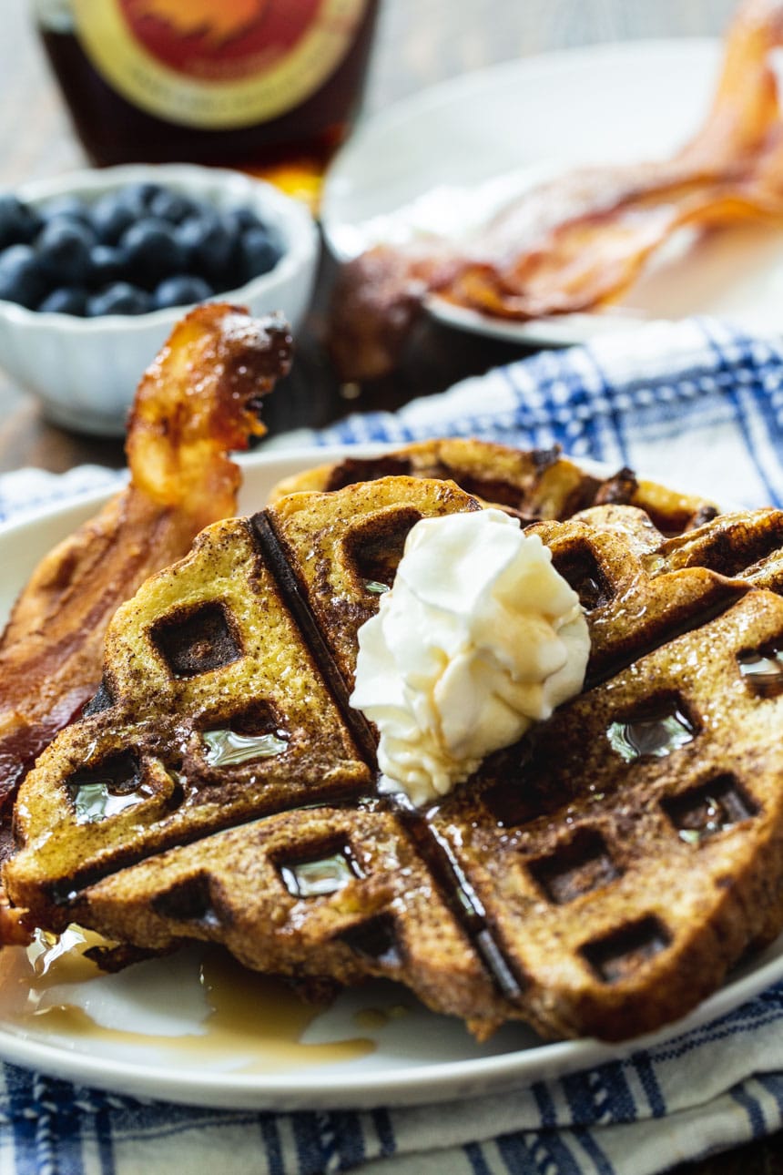 Close-up of Waffled French Toast on a plate 