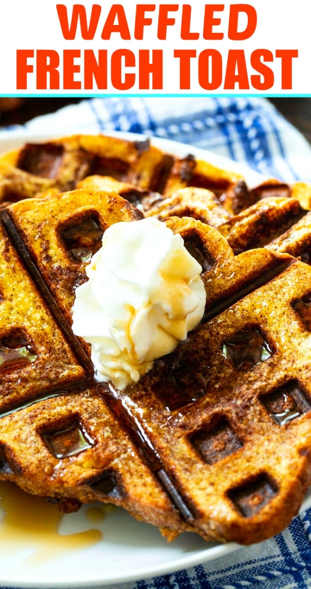 Close-up of Waffled French Toast with whpped cream on top