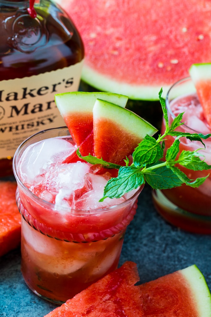 Watermelon Mint Julep made with fresh watermelon and bourbon