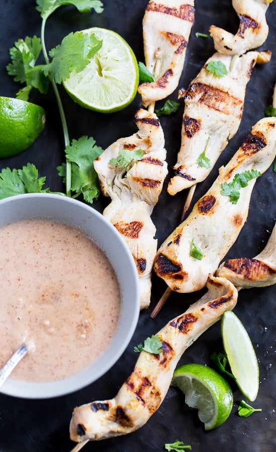 Almond Butter Chicken Satay - a great way to get that peanut butter taste.
