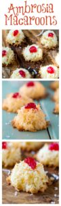 Ambrosia Macaroons - a festiv mix of coconut, pineapple, and orange zest.