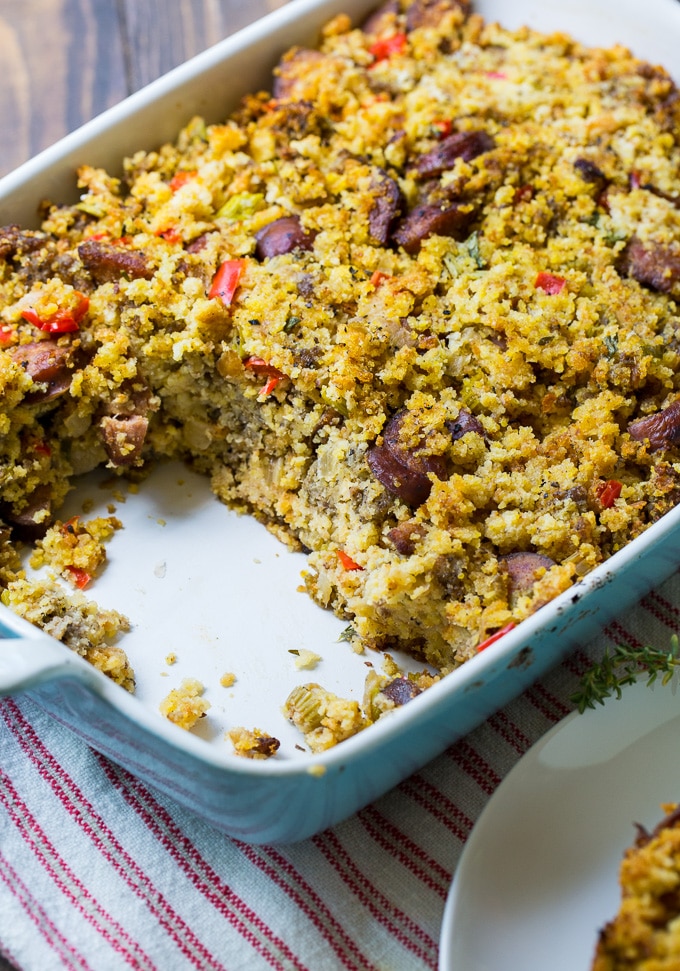 Andouille Sausage and Cornbread Stuffing - Spicy Southern Kitchen