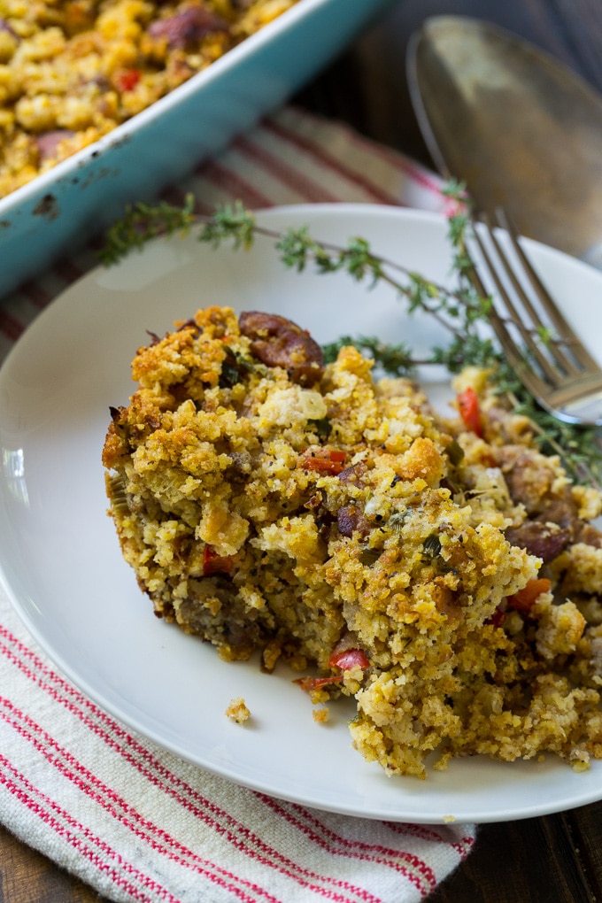 Andouille Sausage and Cornbread Stuffing - Spicy Southern Kitchen