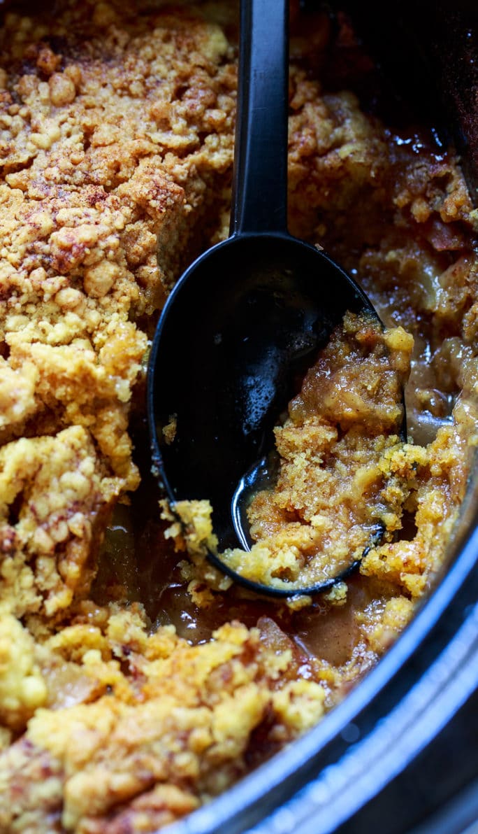 Slow Cooker Apple Cobbler made from fresh apples. Wonderful fall dessert!